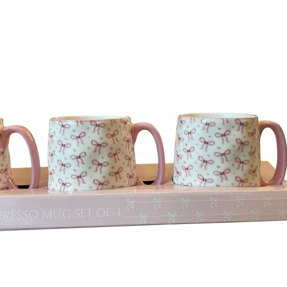10 Strawberry Street Bella Pink Bow Ceramic Espresso Mug Set of 4 New - Picture 11 of 16